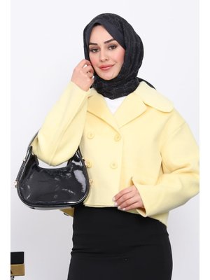 Sarı Kısa Düğmeli Kaşe Ceket