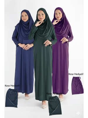 2133_tek Parça Kaymaz Başörtülü Namaz Elbisesi Boneye Son