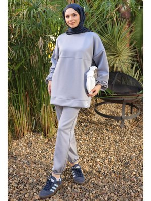Gri Armalı Tunik Pantolonlu Takım