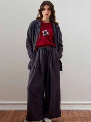 Antrasit İplik Uzun Fermuarlı Eşofman Takım