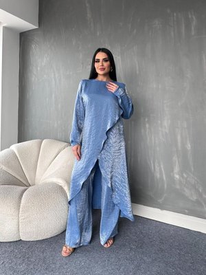 Mavi Kadın Li O Yaka Tunikli Pantolonlu Takım