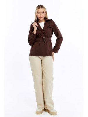 Kahverengi Crop Mevsimlik Trençkot