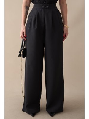 Çift Düğmeli Bol Paça Siyah Pantolon