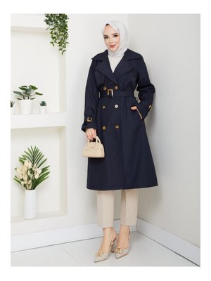 Astarlı Kruvaze Yaka Kuşaklı Trençkot