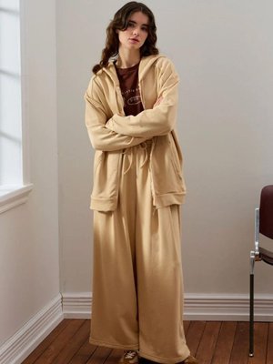 Bej İplik Uzun Fermuarlı Eşofman Takım