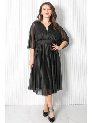 Siyah Simli Tül Abiye Elbise