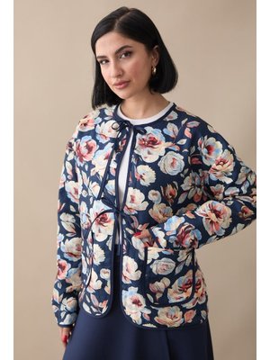 Çiçek Desen Kapitone Lacivert Ceket