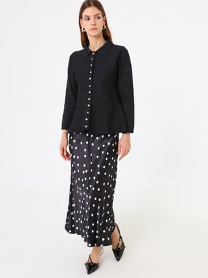 Siyah A Form Gömlek Yaka Premium Triko Hırka