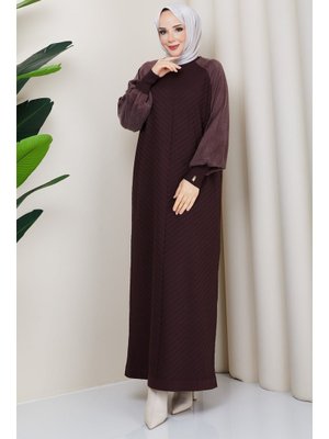 Kolu İpek Kupra Yarım Balıkçı Yaka Merserize Triko Elbise