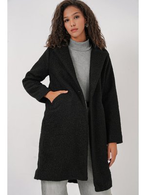 Siyah Oversize Kaşe Kaban