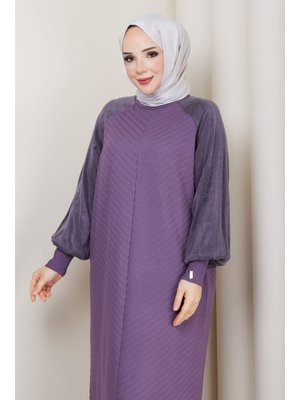 Kolu İpek Kupra Yarım Balıkçı Yaka Merserize Triko Elbise