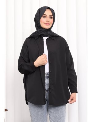 Siyah Düğmeli Salaş Terikoton Gömlek