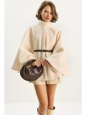 Bej Buklet Kumaş Araboy Kemerli Kaşe Panço