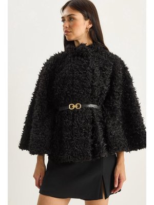 Siyah Kemer Detaylı Yumuşak Dokulu Peluş Panço