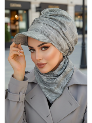 Gri Ekose Büzgülü Şapka Ve Etol Takım