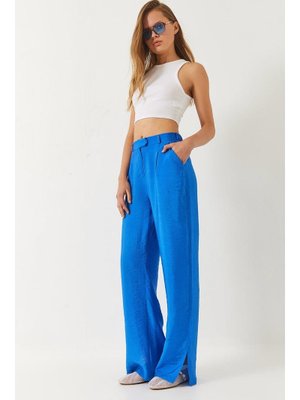 Saks Yırtmaç Detay Geniş Paça Cepli Palazzo Pantolon