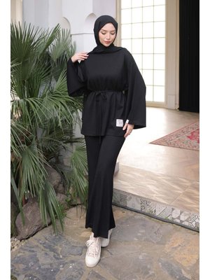 Siyah Armalı Tunik Pantolonlu Modal Takım