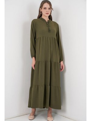 D.haki Yaka Bağcıklı Elbise