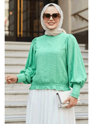 Balon Kollu Çağla Yeşili Bluz 24271cy