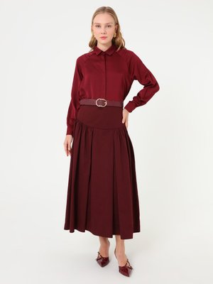 Bordo Büzgü Detaylı Etek