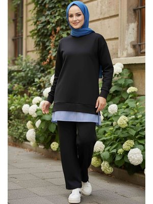 Sıyah Siyah Eteği Çizgili Modal İkili Takım