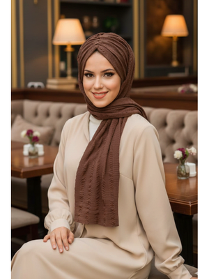 Kahve Kelebek Model Büzgülü Bone Şal