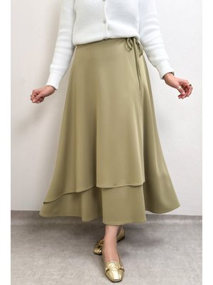 Açık Haki Belden Bağcıklı Scuba Etek