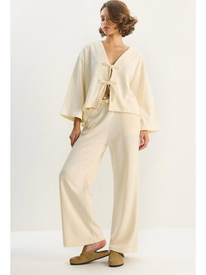 Vanilya Bağlama Detaylı Kimono Yüksek Bel Bol Pantolon Selanik Takım