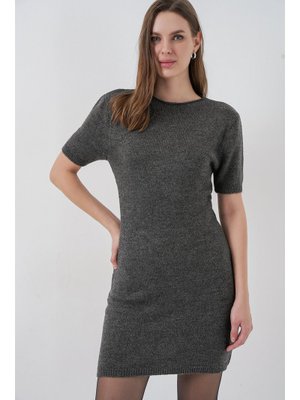 Antrasit Kısa Kol Triko Elbise