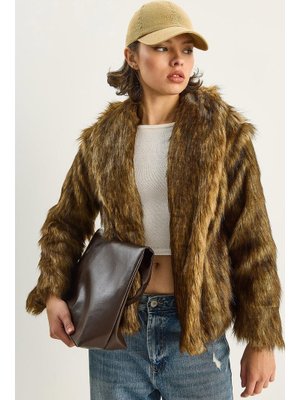 Camel Kahverengi Premium Suni Kürk Ceket