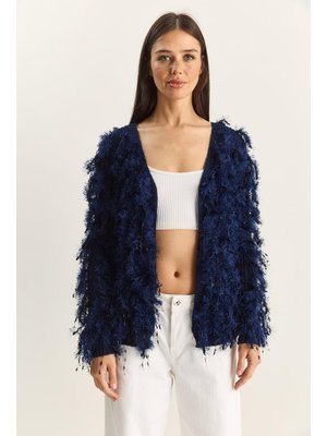 Lacivert Saçaklı Triko Hırka