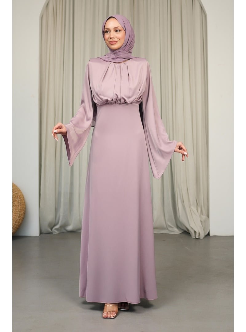 İmaj Butik Gül Kurusu Omuzları Vatkatlı Saten Abiye Elbise