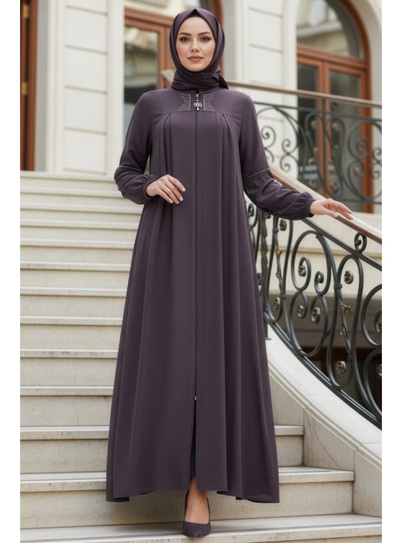 Neva Style Fermuarlı Gül Kurusu Abaya 45299gk