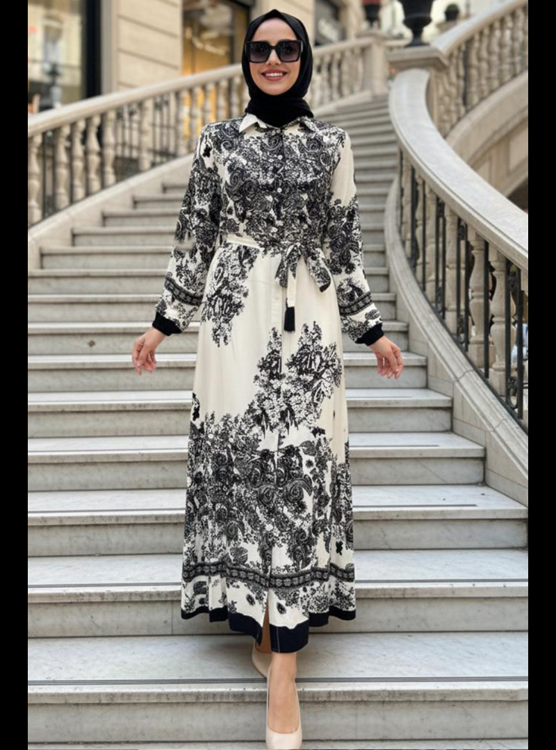Neva Style Desenli Siyah Elbise 24086s