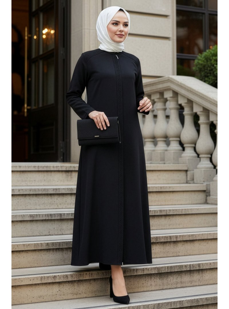 Neva Style Fermuarlı Siyah Ferace 45312s