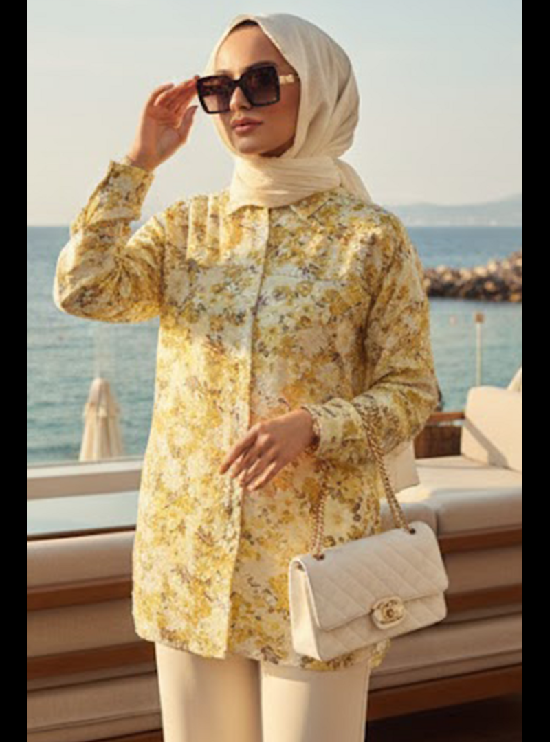Neva Style Çiçek Desenli Sarı Tunik 26611sr