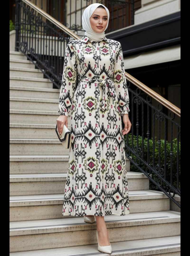 Neva Style Desenli Siyah Elbise 24087s