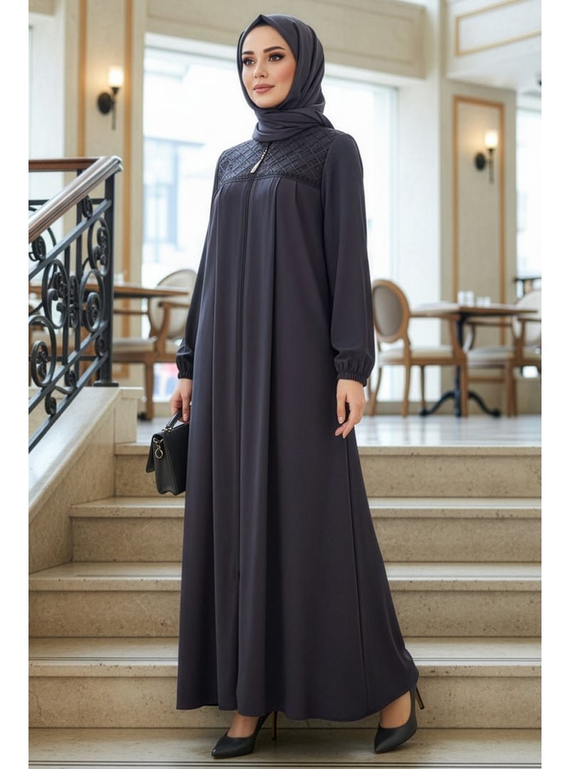Neva Style Fermuarlı Füme Ferace 45313fu