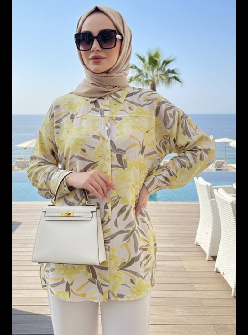 Neva Style Desenli Sarı Tunik 26612sr