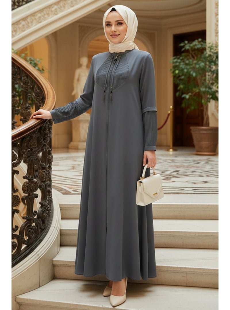 Neva Style Fermuarlı Gri Abaya 45298gr