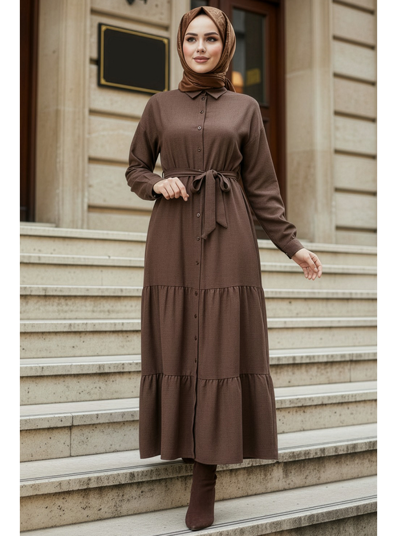 Neva Style Kat Piliseli Kahverengi Elbise 61621kh