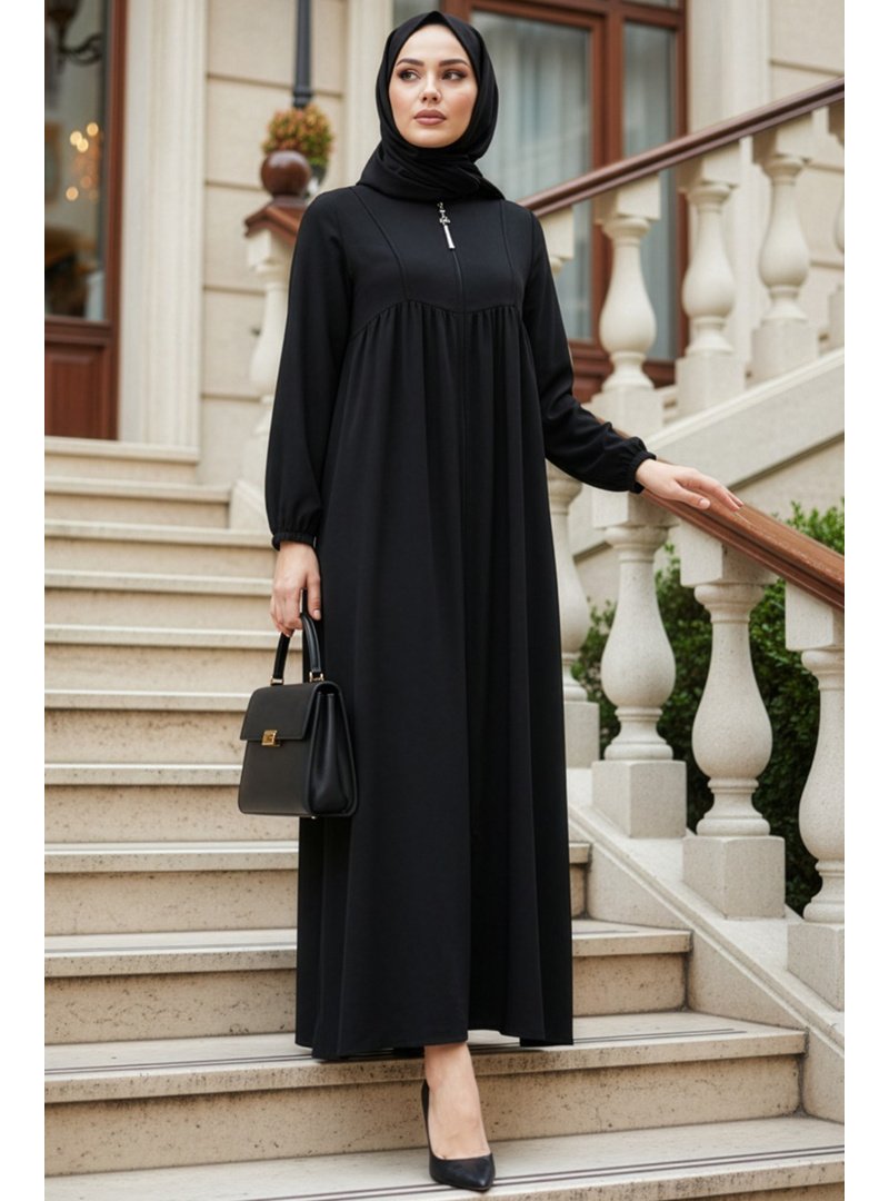 Neva Style Fermuarlı Siyah Ferace 45318s