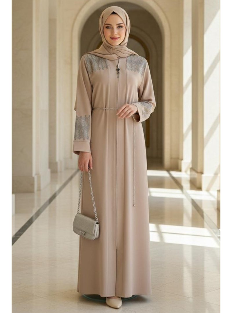 Neva Style Desen Detaylı Bisküvi Abaya 45306bs