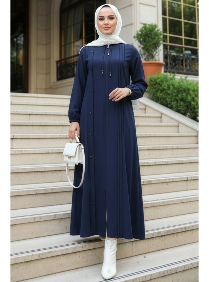 Neva Style Fermuarlı Lacivert Abaya 45309l