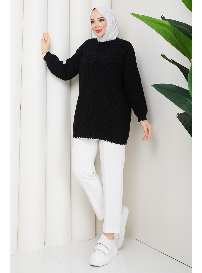 Pamuk Butik Şerit Detaylı Triko Tunik