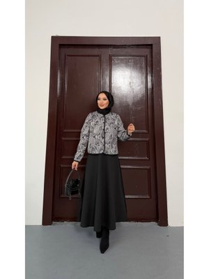 Siyah Şal Desen Ceket Etek İkili Takım