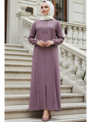 Fermuarlı Gül Kurusu Abaya 45309gk