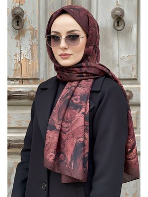 Bordo İpekhan Desenli Kraş Şal