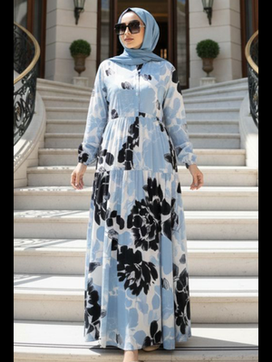 Desenli Bebek Mavisi Elbise 24017bm