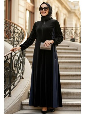 Fermuarlı Siyah Füme Ferace 45308sfu